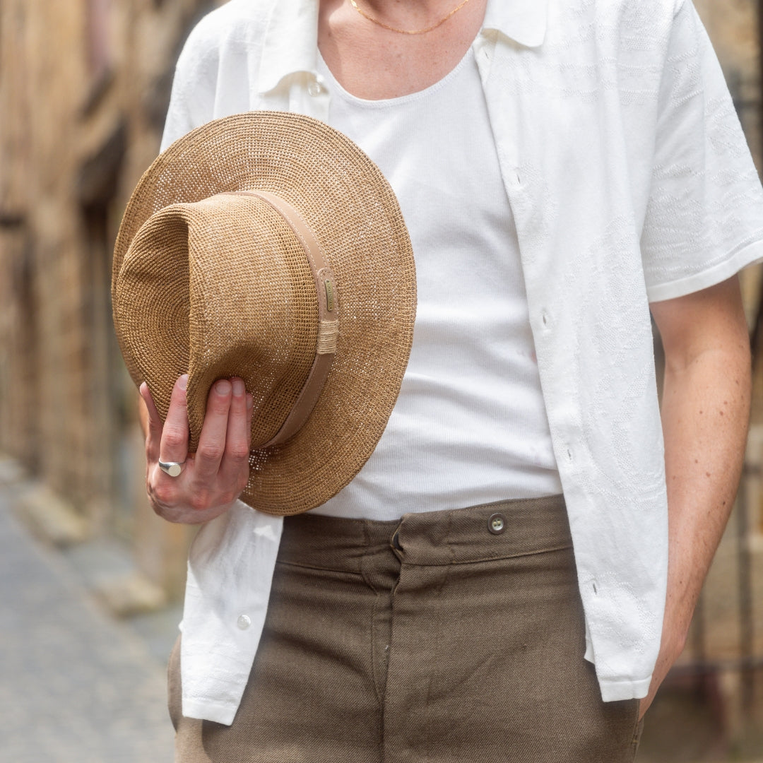 Crocheted Raffia Fedora-SD033