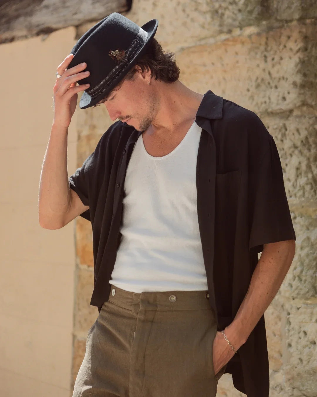 Feather Band Pork Pie Hat-SF368